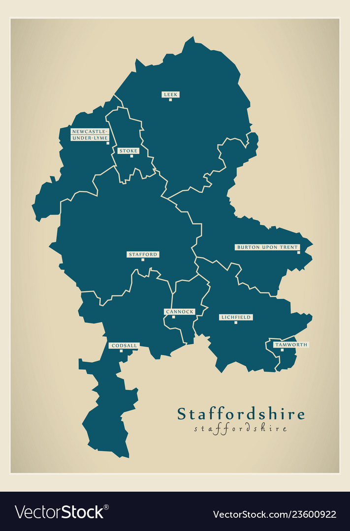 Modern map - staffordshire county with cities Vector Image