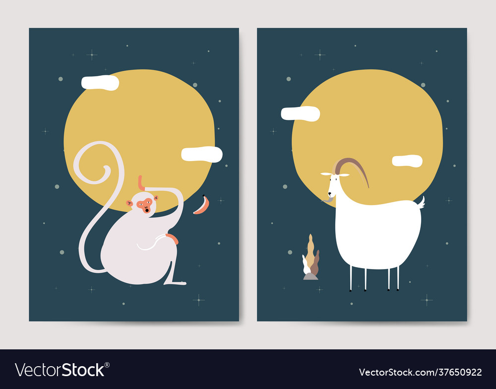 Monkey and goat cards Royalty Free Vector Image