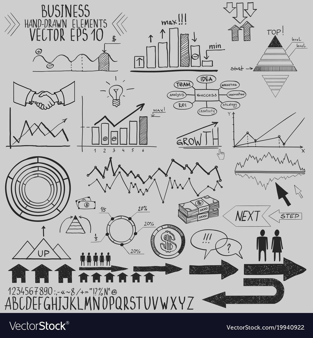 Set of hand drawn business finance elements Vector Image