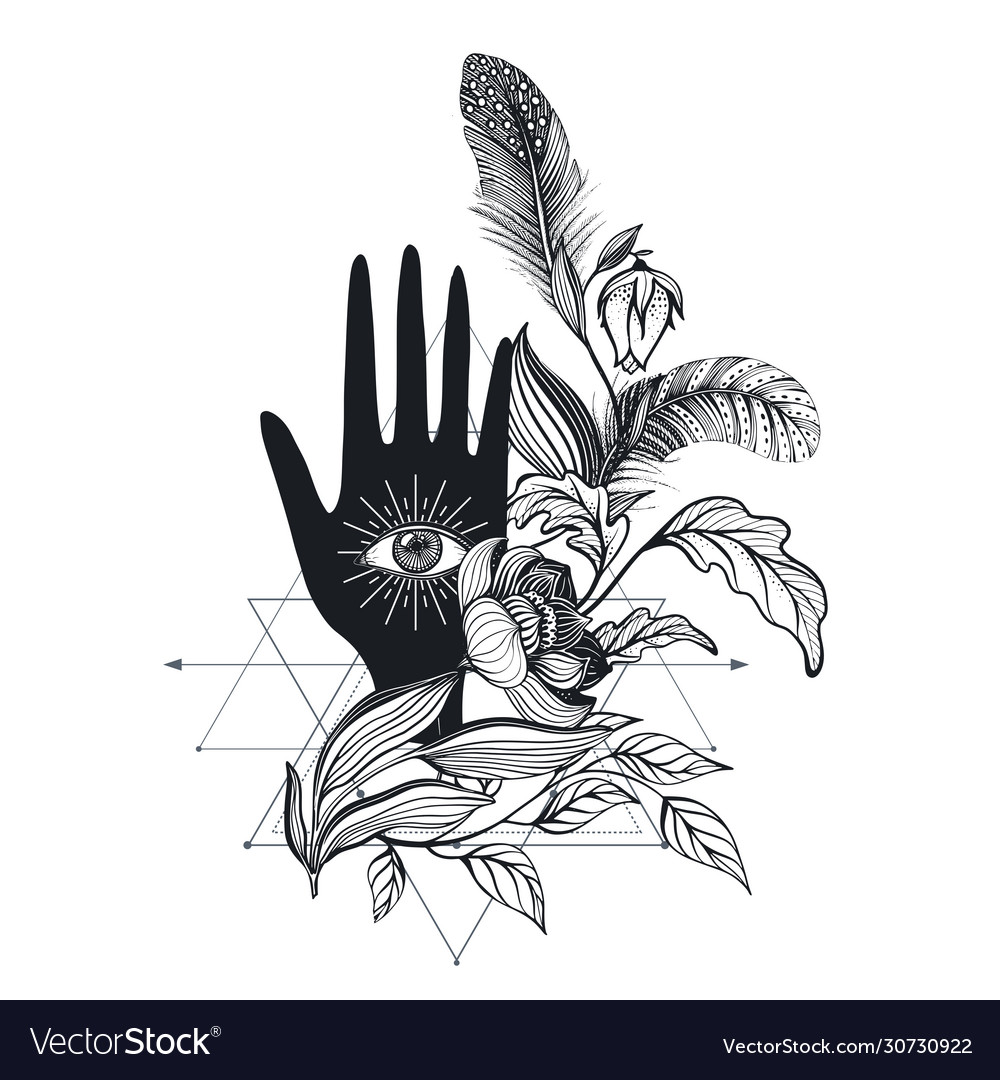 Vintage hand with all seeing vector image Vintage hand with all seeing