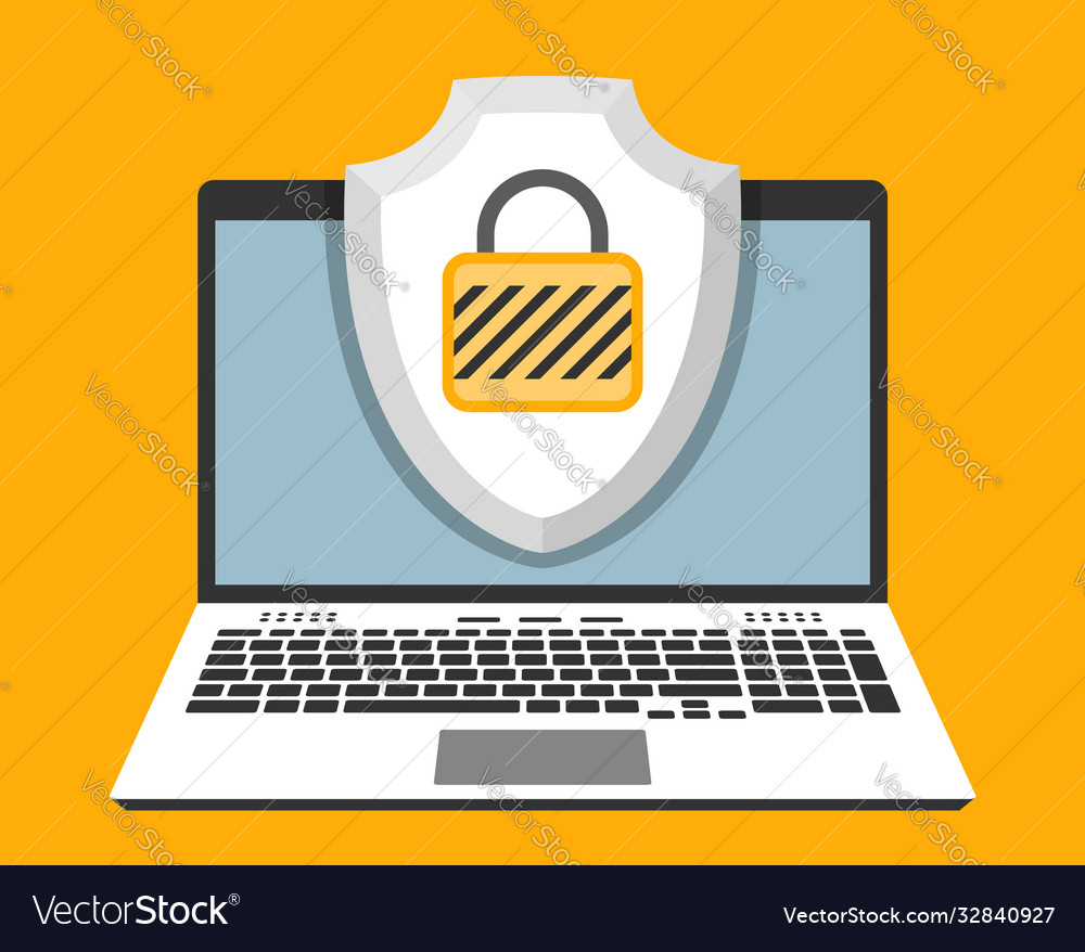 Laptop and shield with padlock on screen computer Vector Image