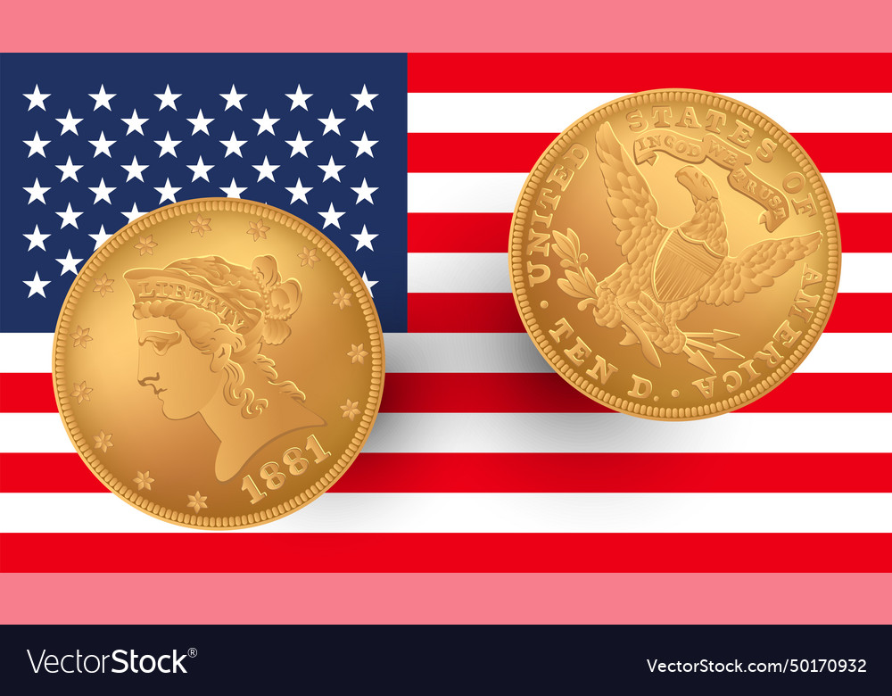 1881 year eagle 10 us gold coins Royalty Free Vector Image