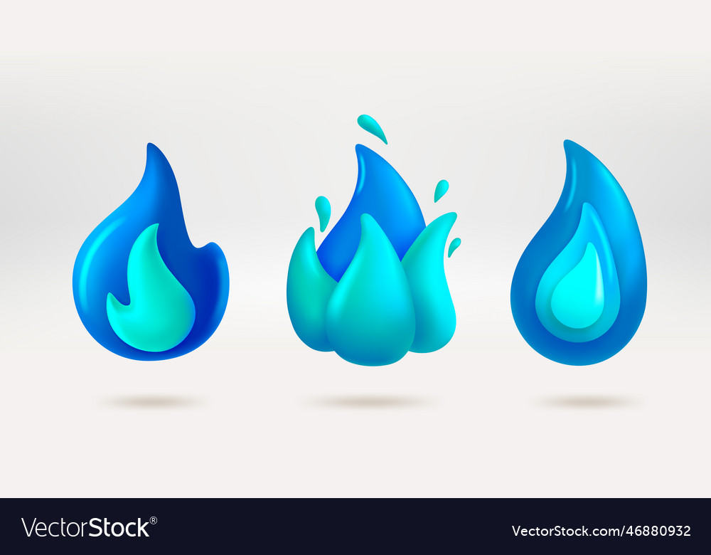 Blue gas flames collection 3d icons isolated Vector Image