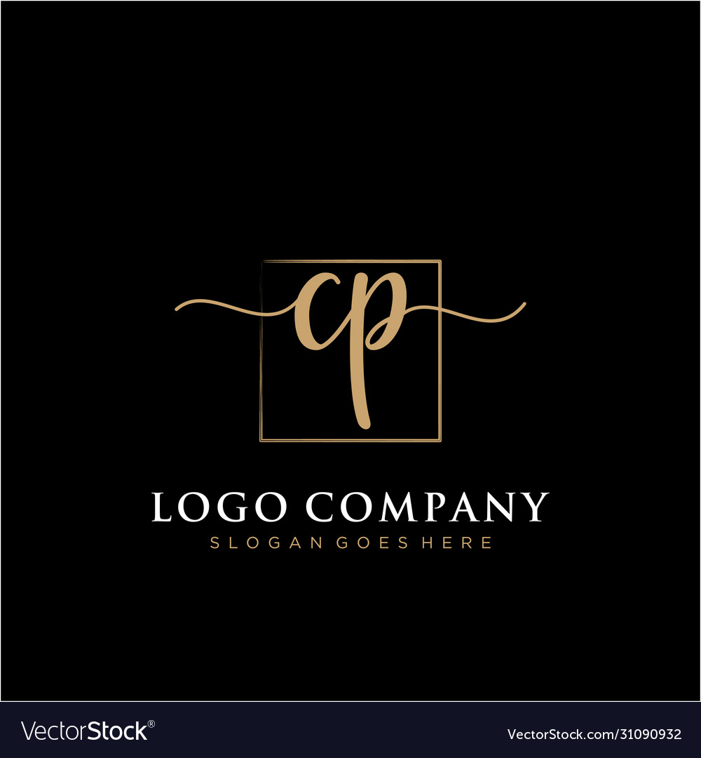 Cp initial handwriting logo with rectangle Vector Image