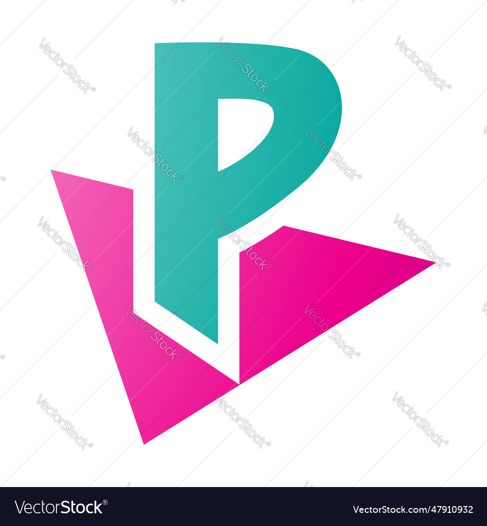 Magenta and green letter p icon with a triangle Vector Image