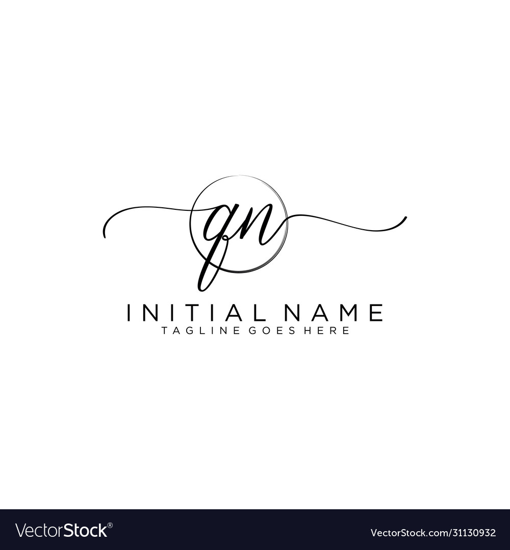 Qn initial handwriting logo with circle template Vector Image