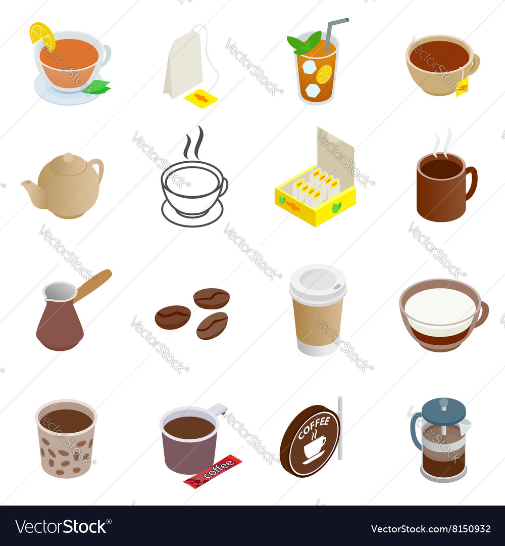 Tea and coffee icons set Royalty Free Vector Image