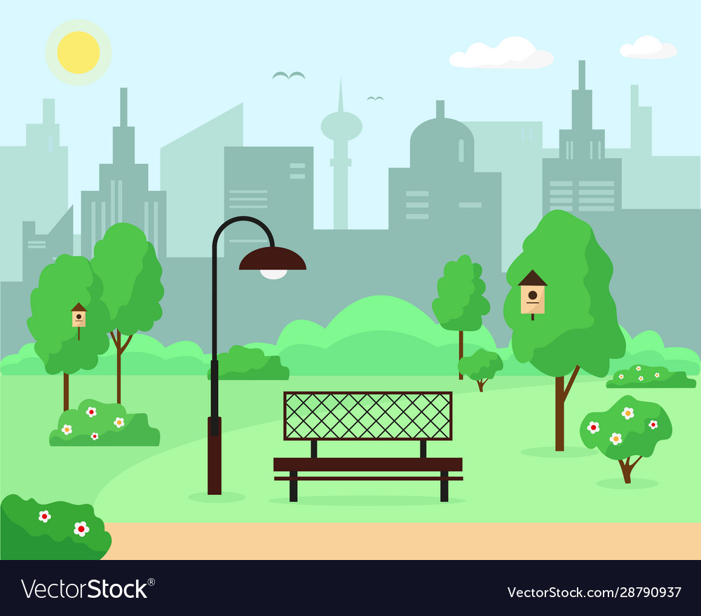 City park with trees bench and lantern Royalty Free Vector