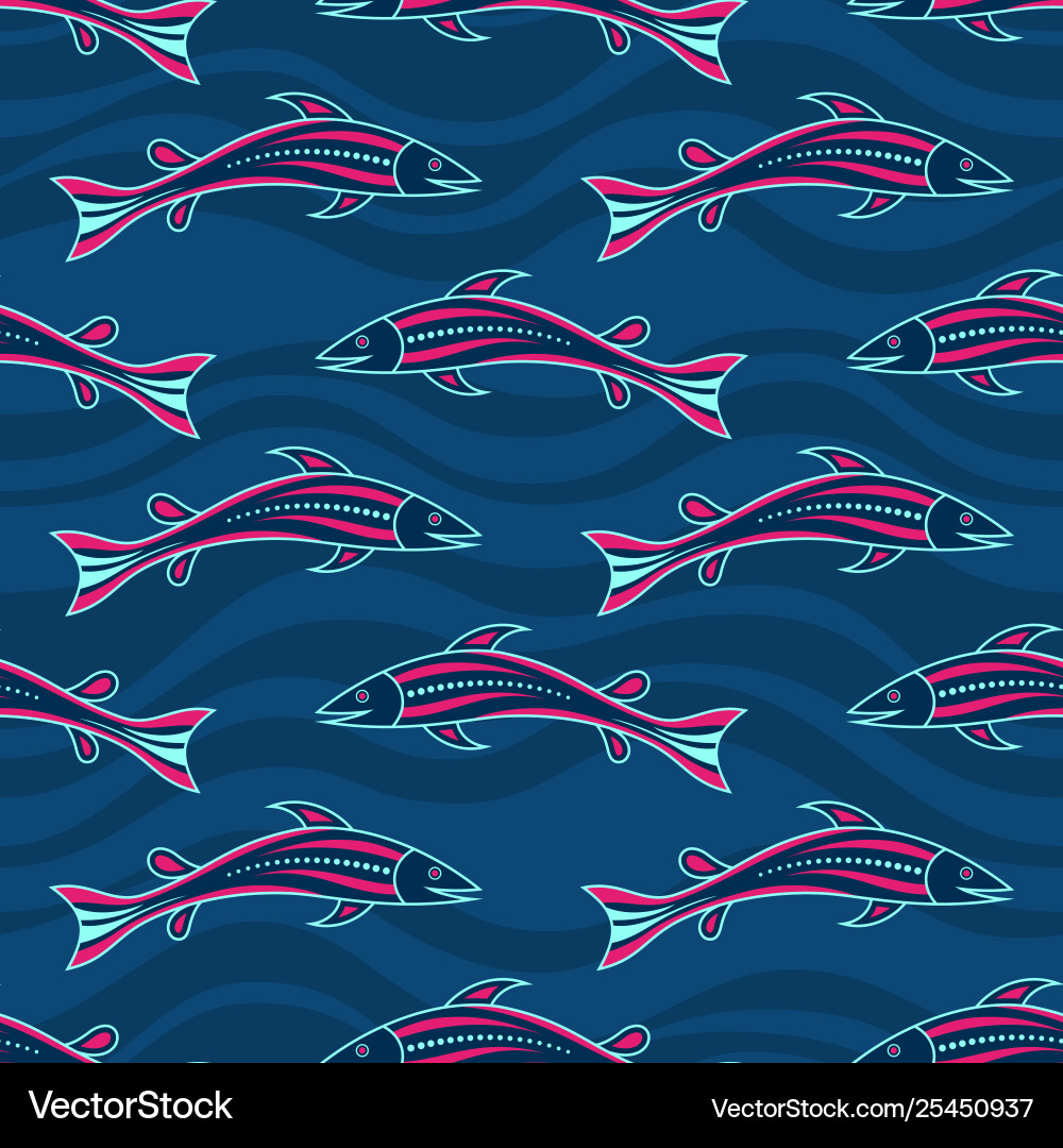 Seamless pattern fishes silhouettes Royalty Free Vector