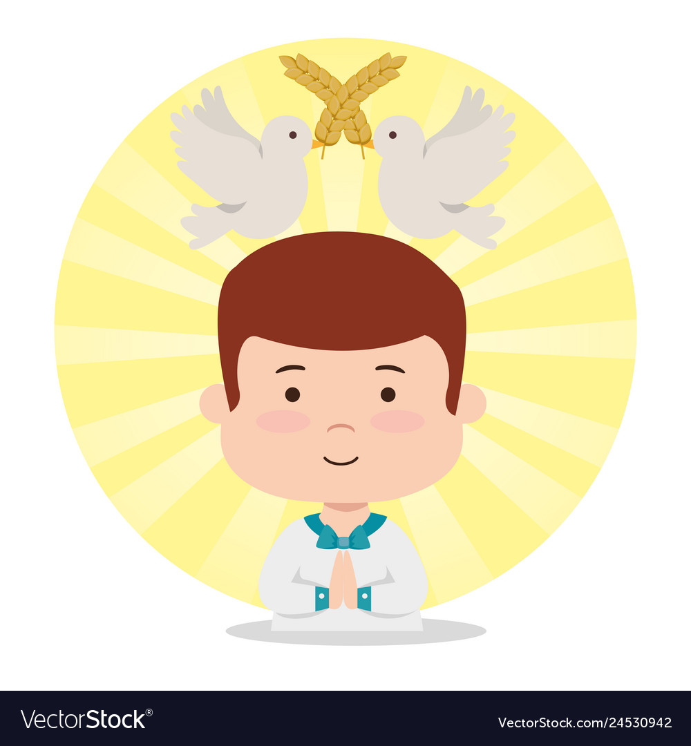 Boy with doves and wheats to first communion Vector Image