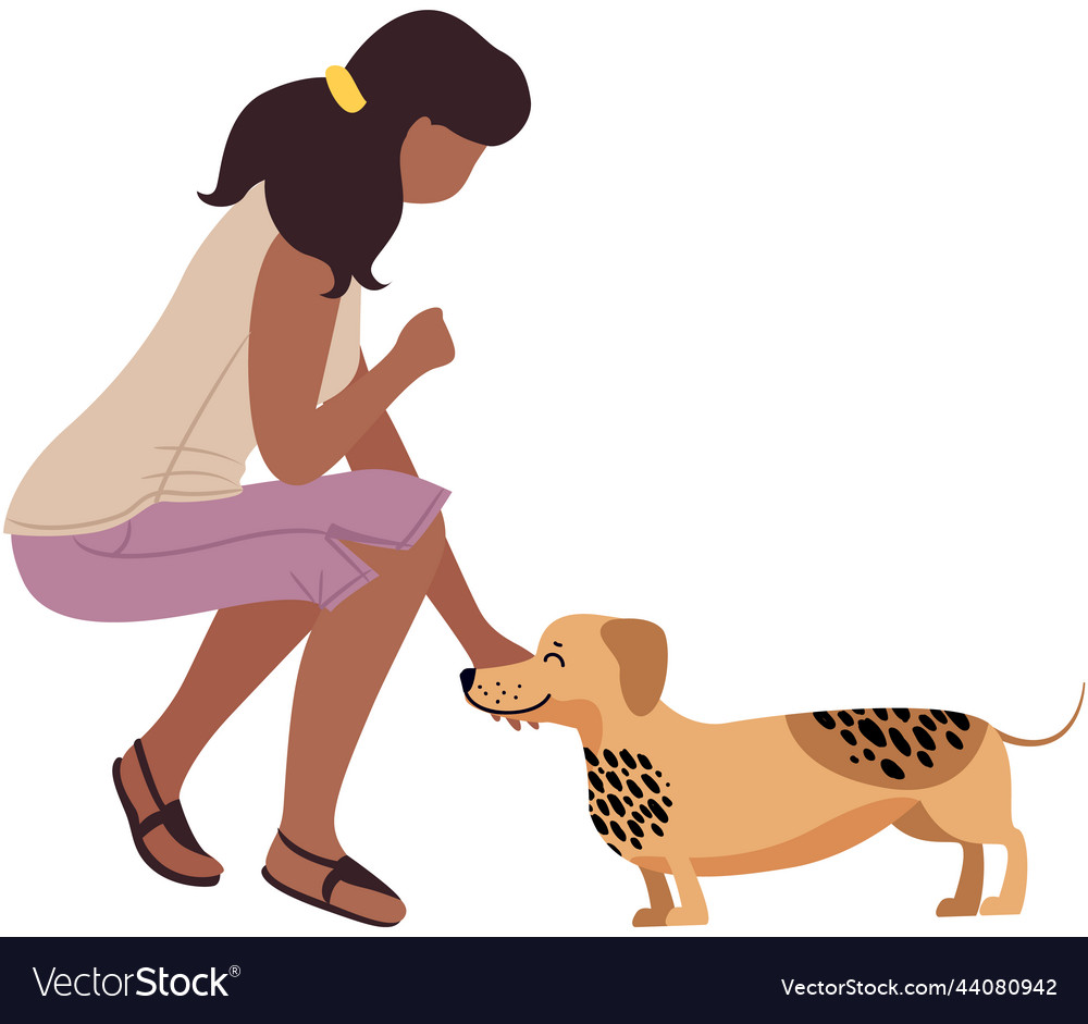 Cute girl with friendly little welsh corgi games Vector Image