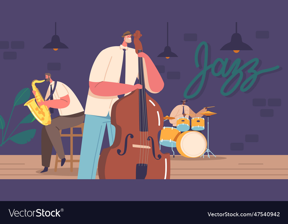 Dynamic jazz band characters on stage captivating Vector Image