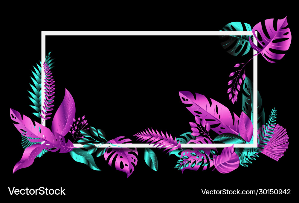 Leaves chrome color blue and pink frame design Vector Image