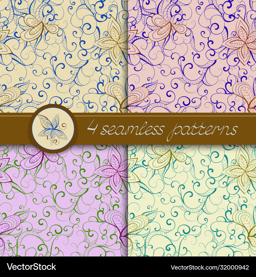 Set seamless patterns with floral elements Vector Image