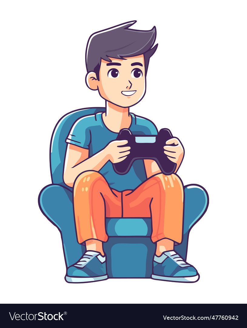 Smiling Child Playing Video Game With Joystick Vector Image