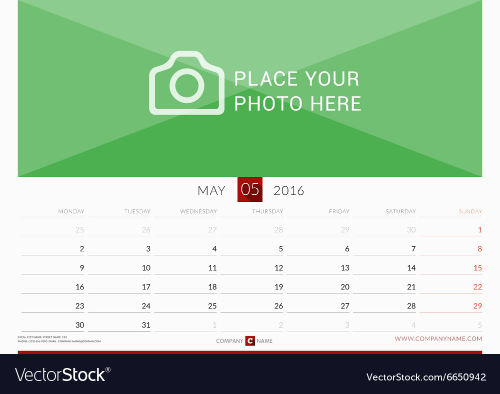 Wall monthly calendar for 2016 year design print Vector Image