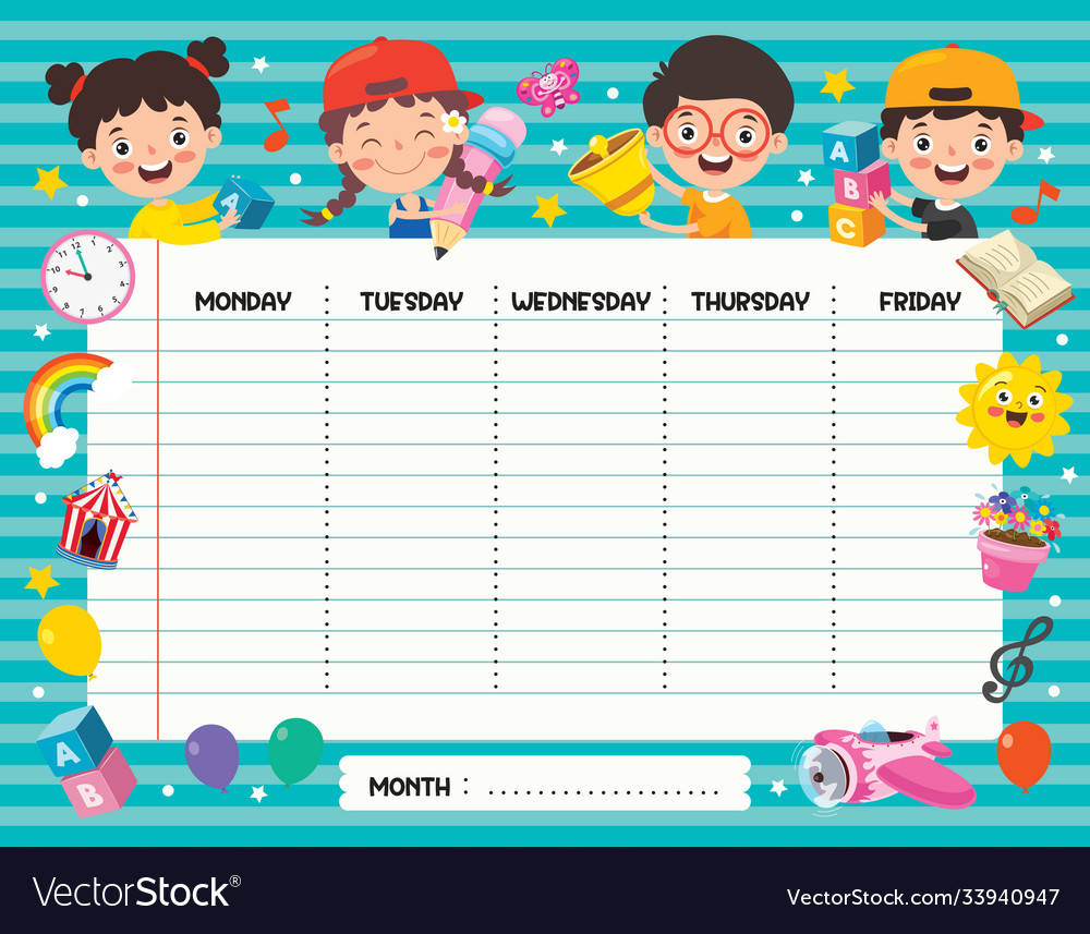 Daily and weekly planner for children Royalty Free Vector