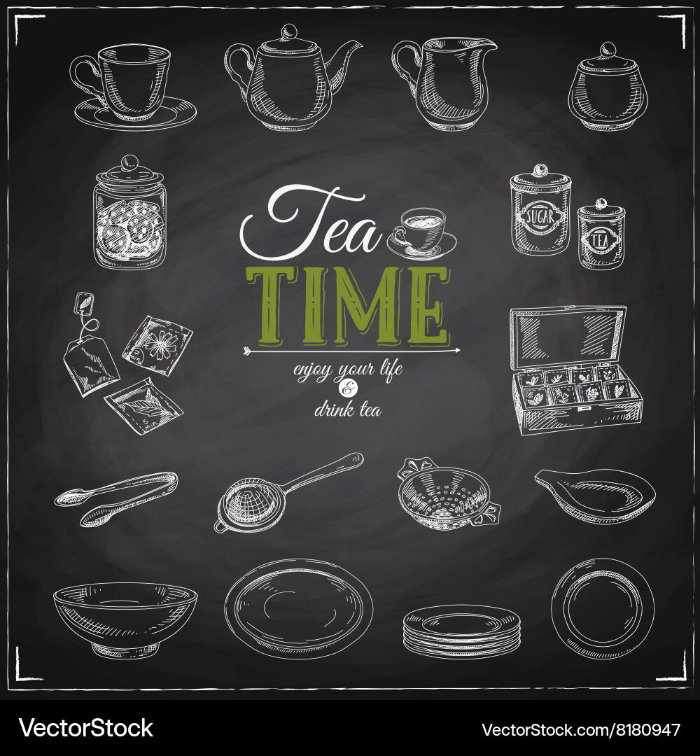 Hand drawn of tea set Royalty Free Vector Image