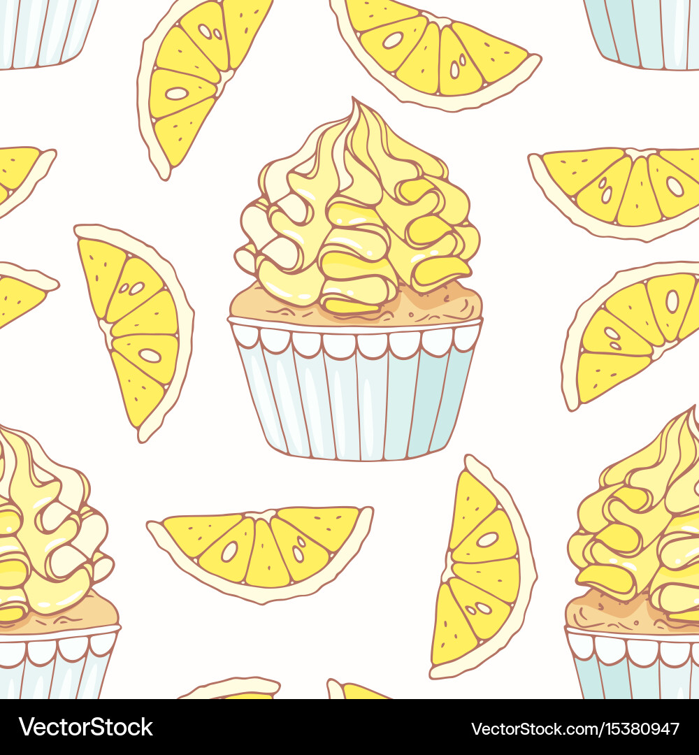Hand drawn seamless pattern with doodle cupcake Vector Image