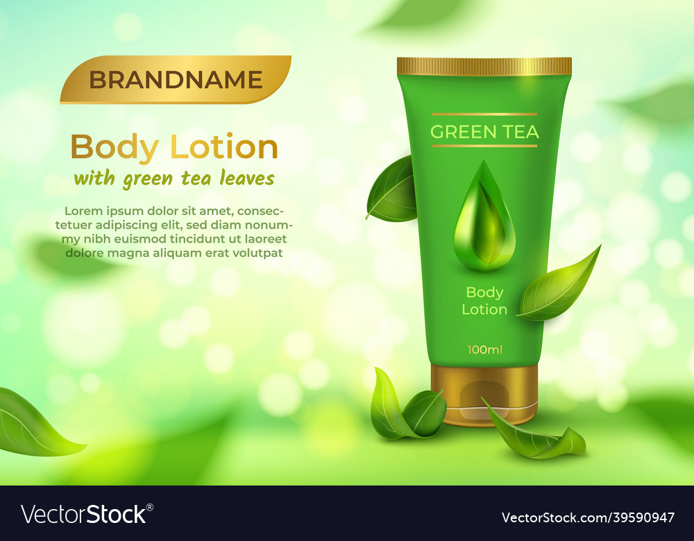 Realistic detailed 3d body lotion with green tea Vector Image