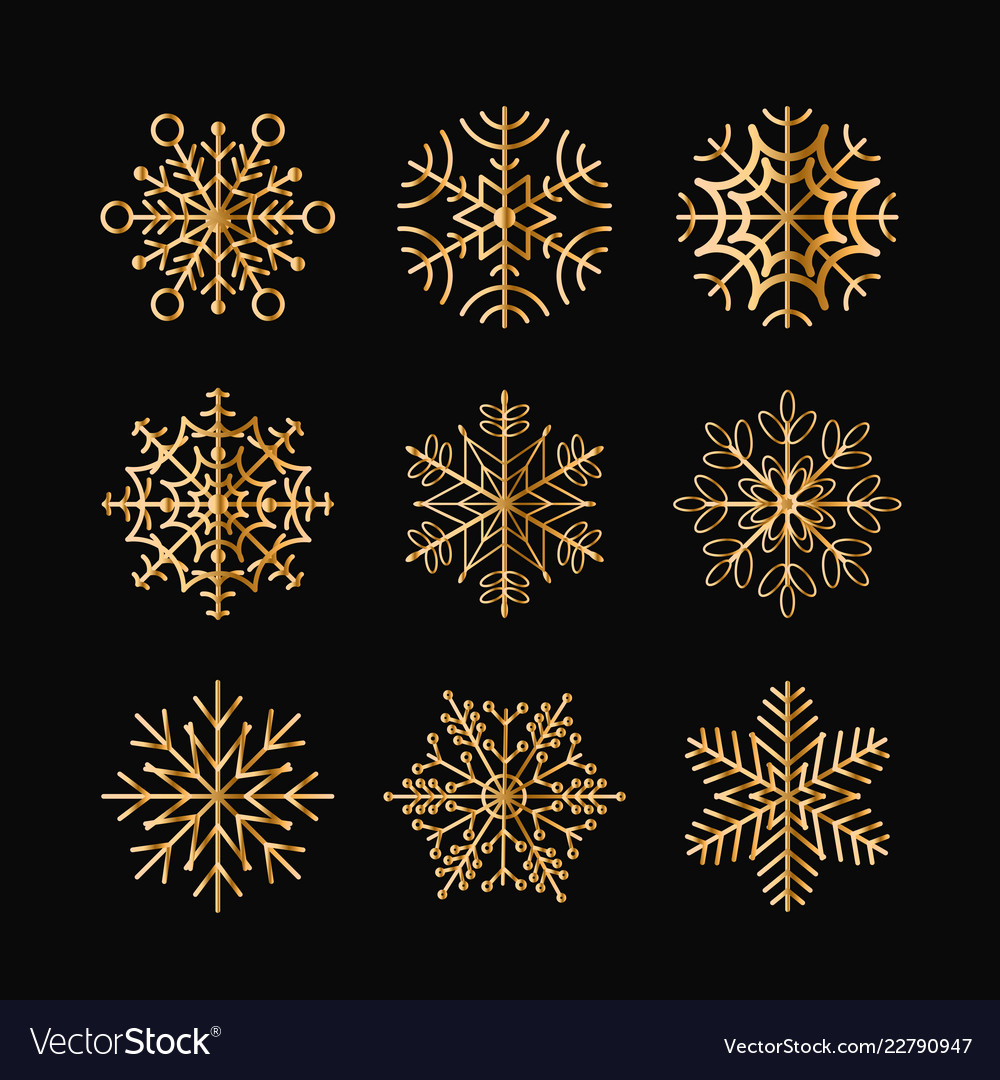 set of golden snowflakes free snowflake vector