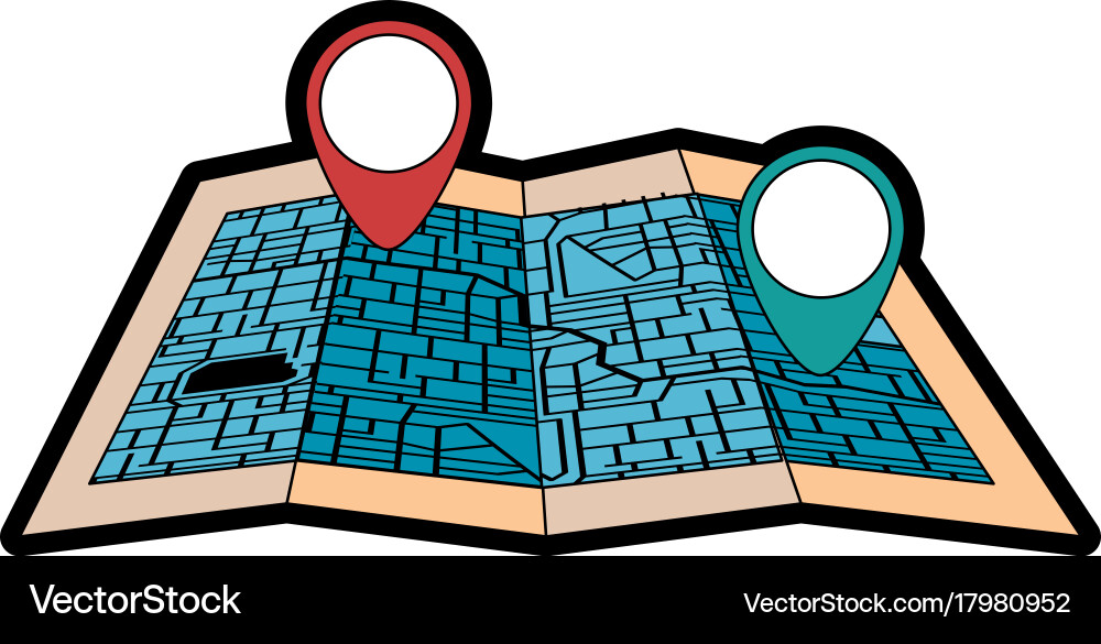 Paper map with pointer location isolated icon Vector Image