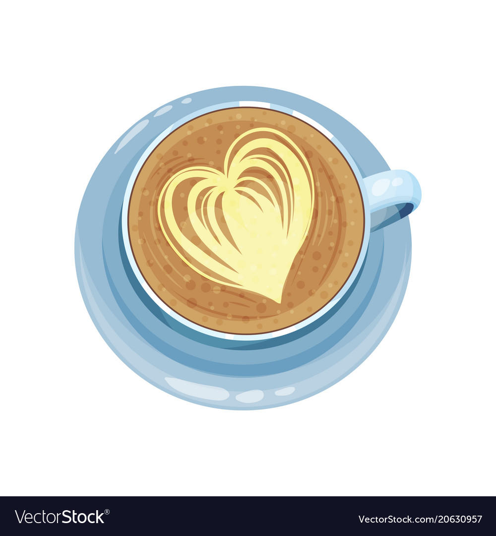 cappuccino cup with heart design on top drawings vector image