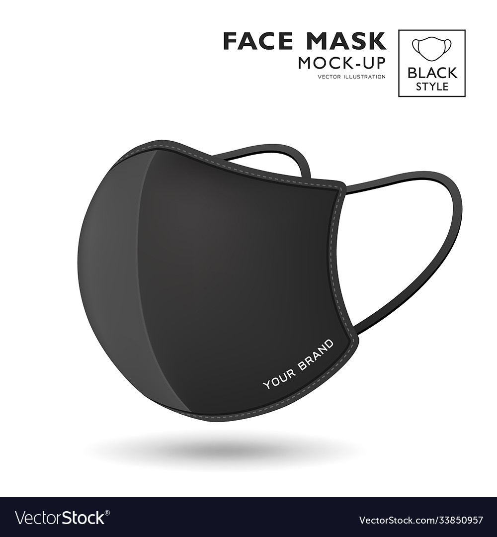 Download Face Mask Fabric Black Color Mock Up Side View Vector Image