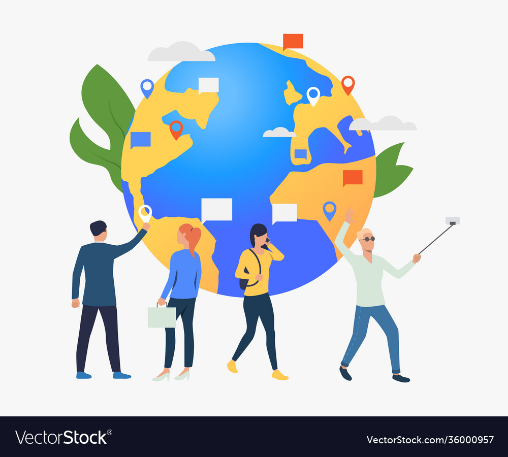 Globe and people using gadgets Royalty Free Vector Image