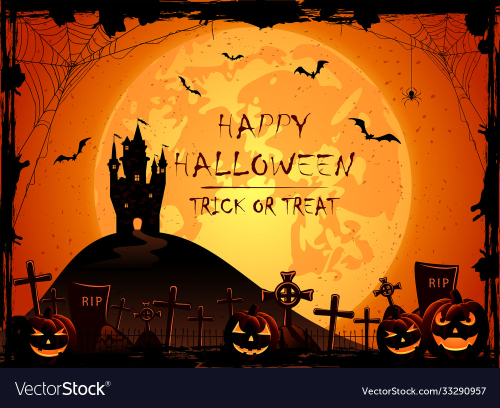 Halloween night background with castle Royalty Free Vector