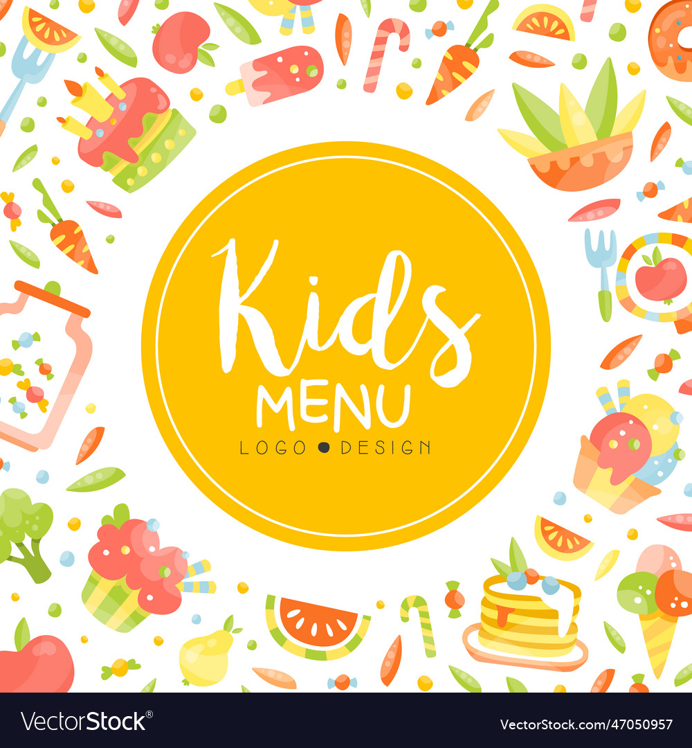 Kids menu banner childish food poster card Vector Image