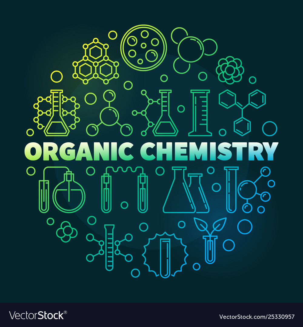 Organic chemistry colored outline round Royalty Free Vector