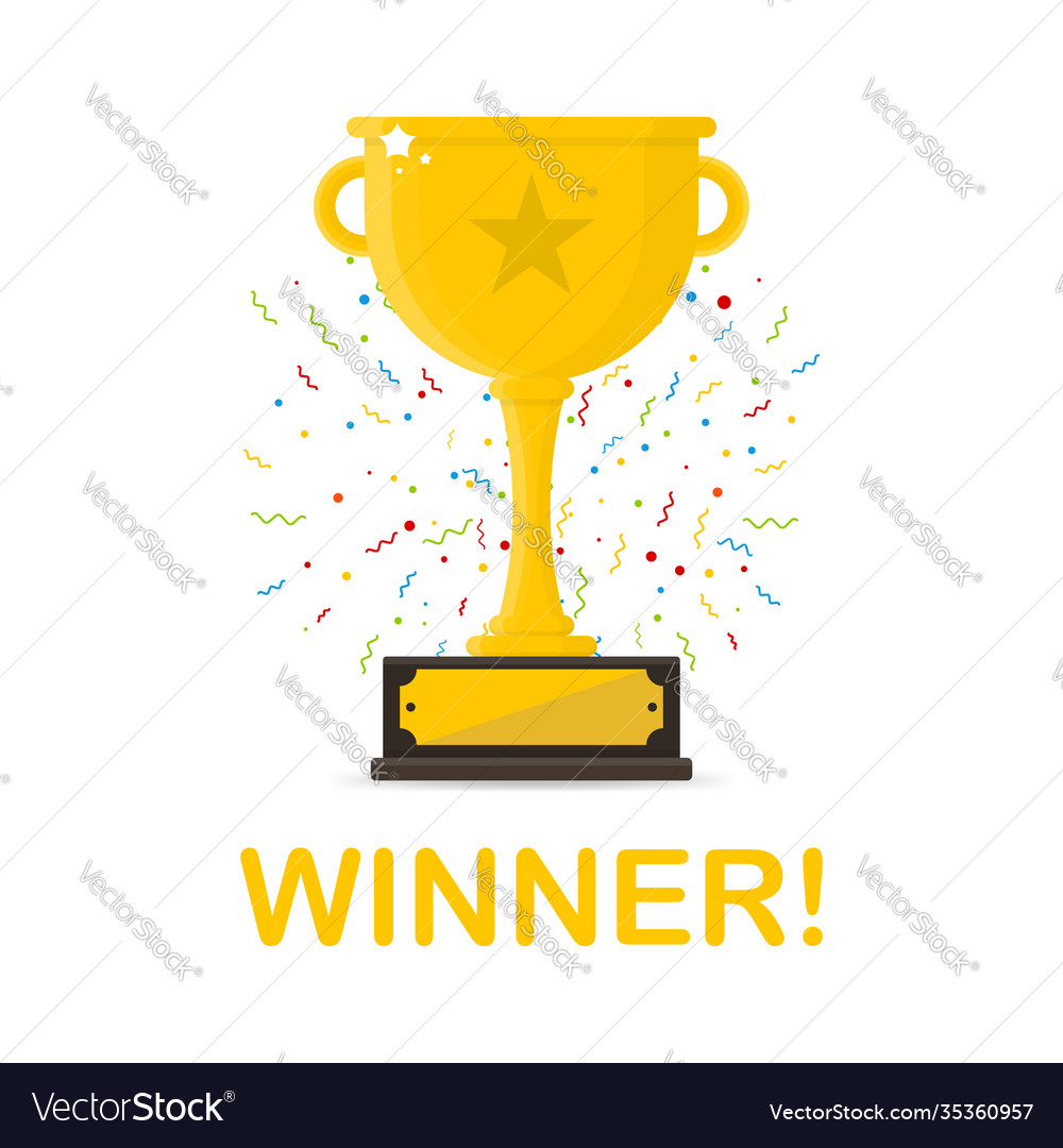 Winner gold cup with red ribbon Royalty Free Vector Image