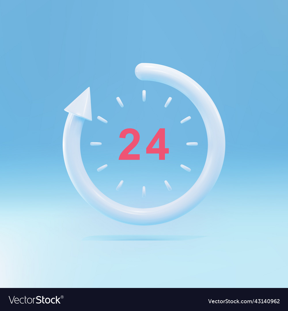 3d 24 hours watch with arrow support service time Vector Image