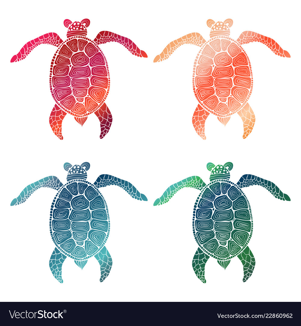 4 gradient hand drawn turtles Royalty Free Vector Image