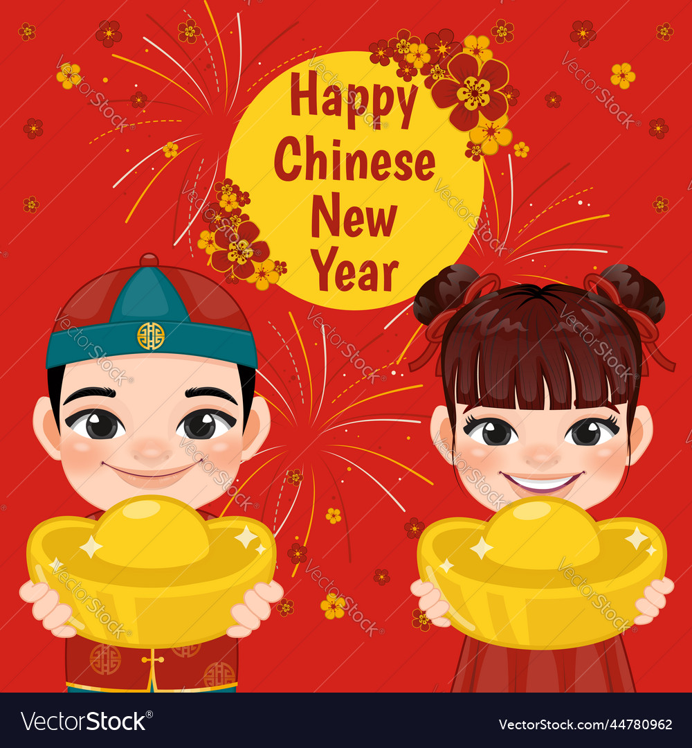 Chinese new year card template with boy Royalty Free Vector