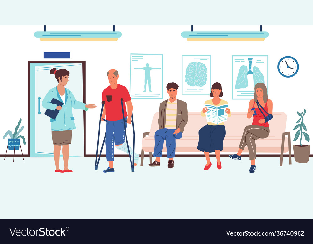 People wait in hospital appointment queue in Vector Image