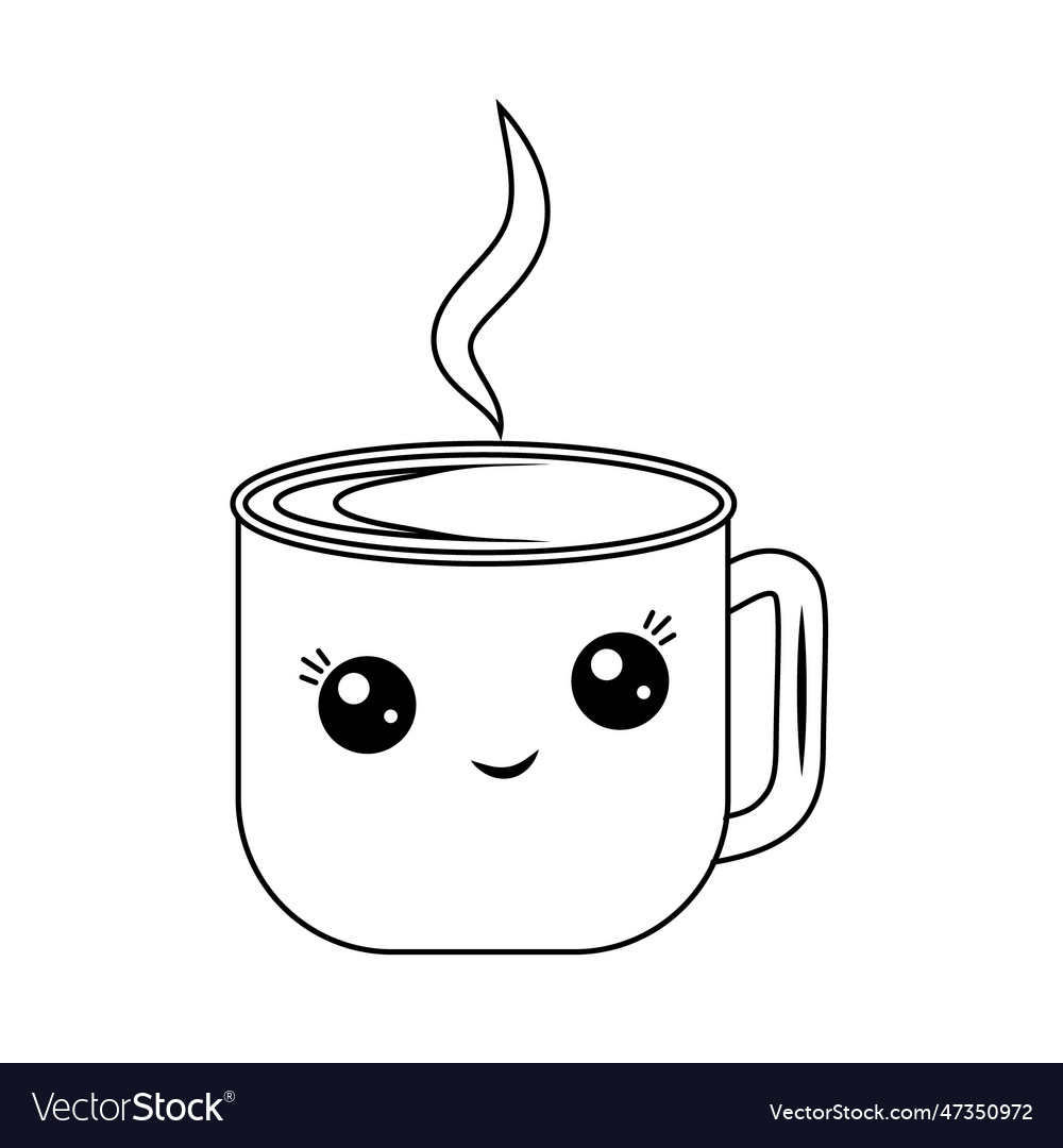 Kawaii mug outline in the style Royalty Free Vector Image