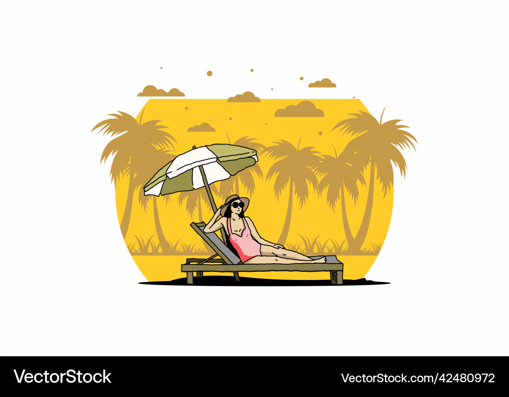 Relax on the beach chair under umbrella Royalty Free Vector