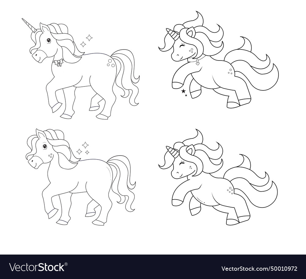 Set of 4 unicorns unicorn beautiful Royalty Free Vector