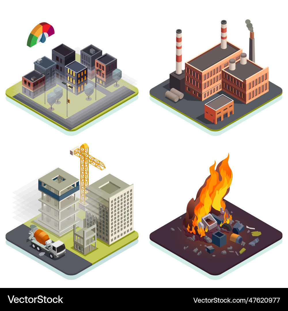 Air pollution isometric set Royalty Free Vector Image
