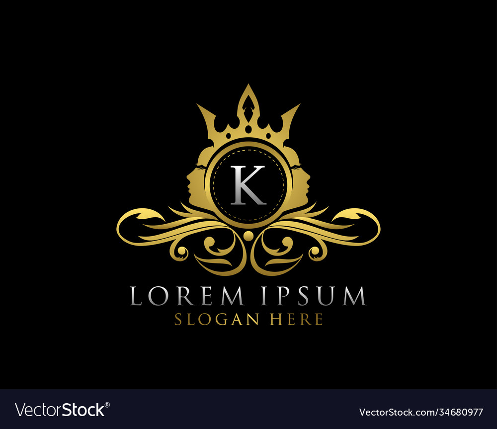 Royal beauty logo with k letter luxury gold Vector Image