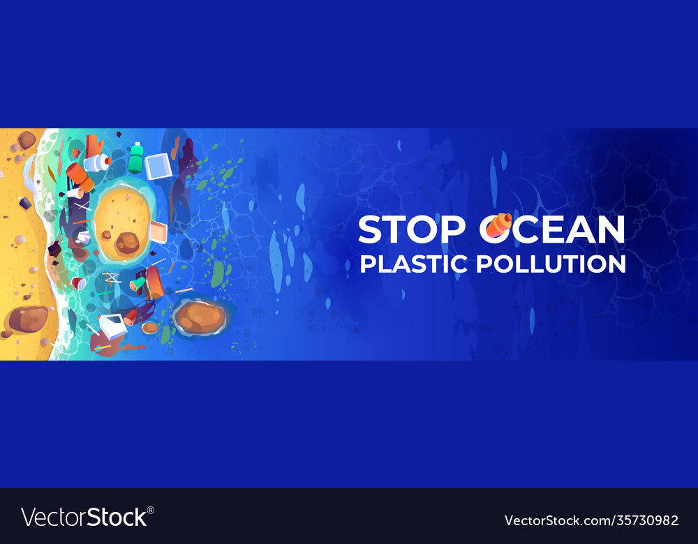 Stop Ocean Plastic Pollution Banner Royalty Free Vector