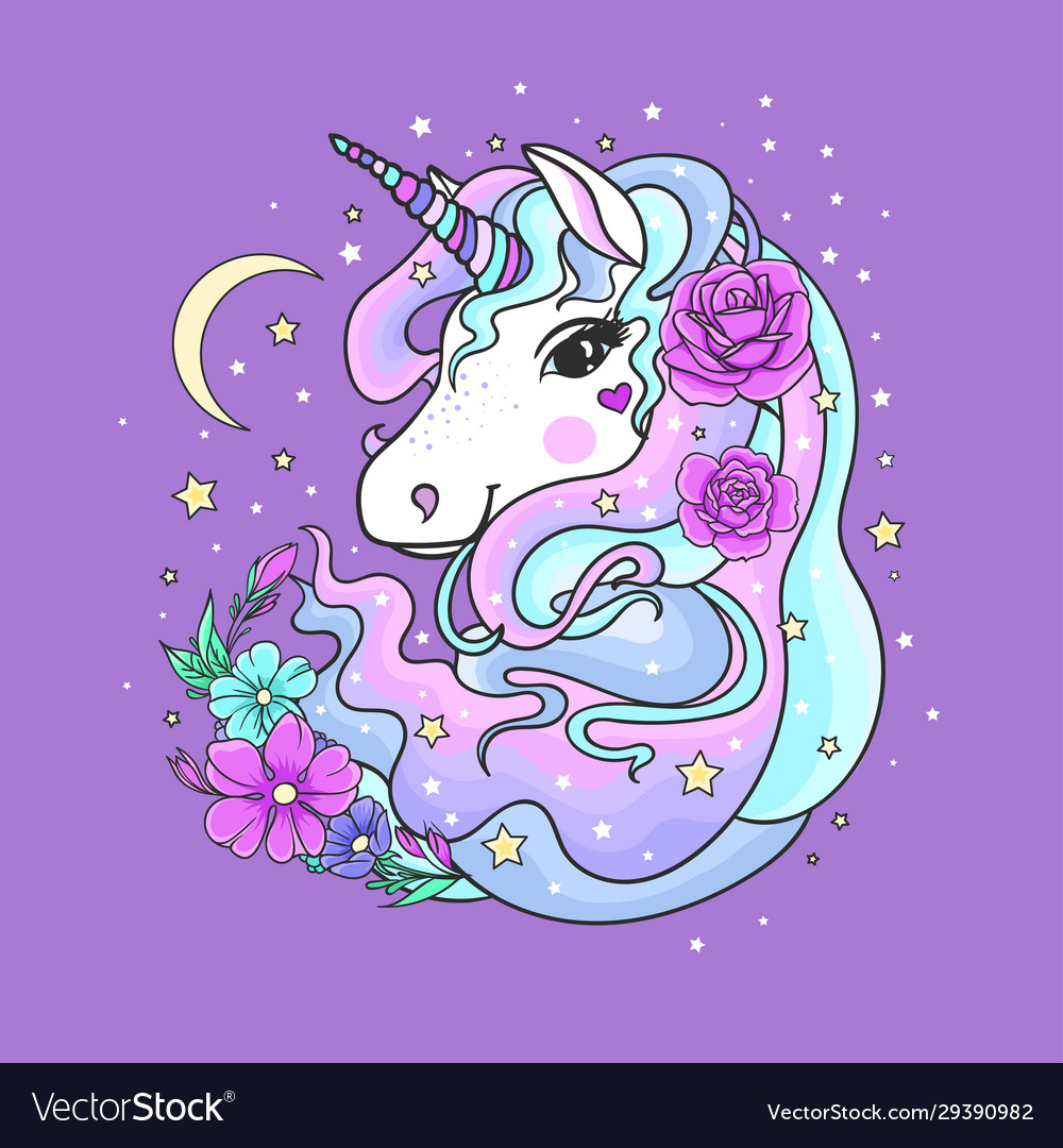 White unicorn with a rainbow mane on a purple Vector Image White unicorn with a rainbow mane on a purple Vector Image
