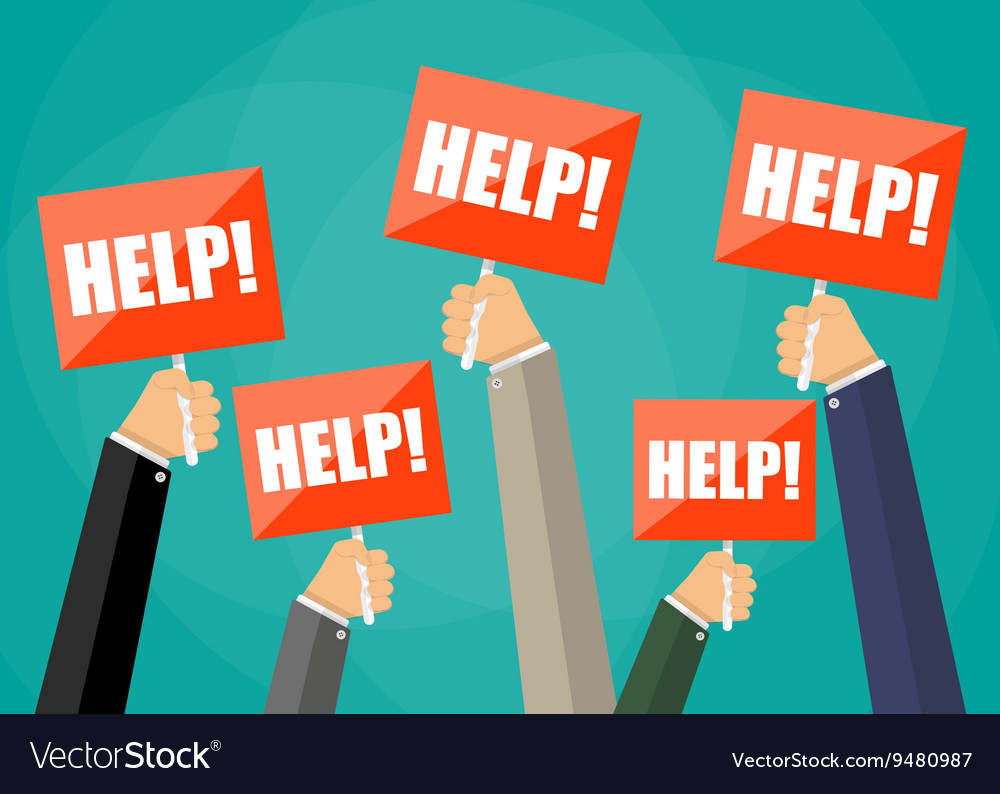 Holding red sign boards with word help Royalty Free Vector