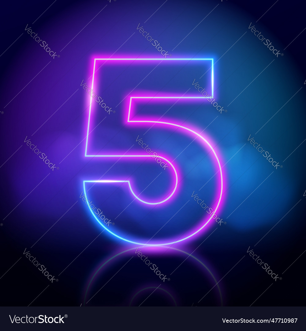 Purple Neon Tube Number Five With Fog On Dark Vector Image