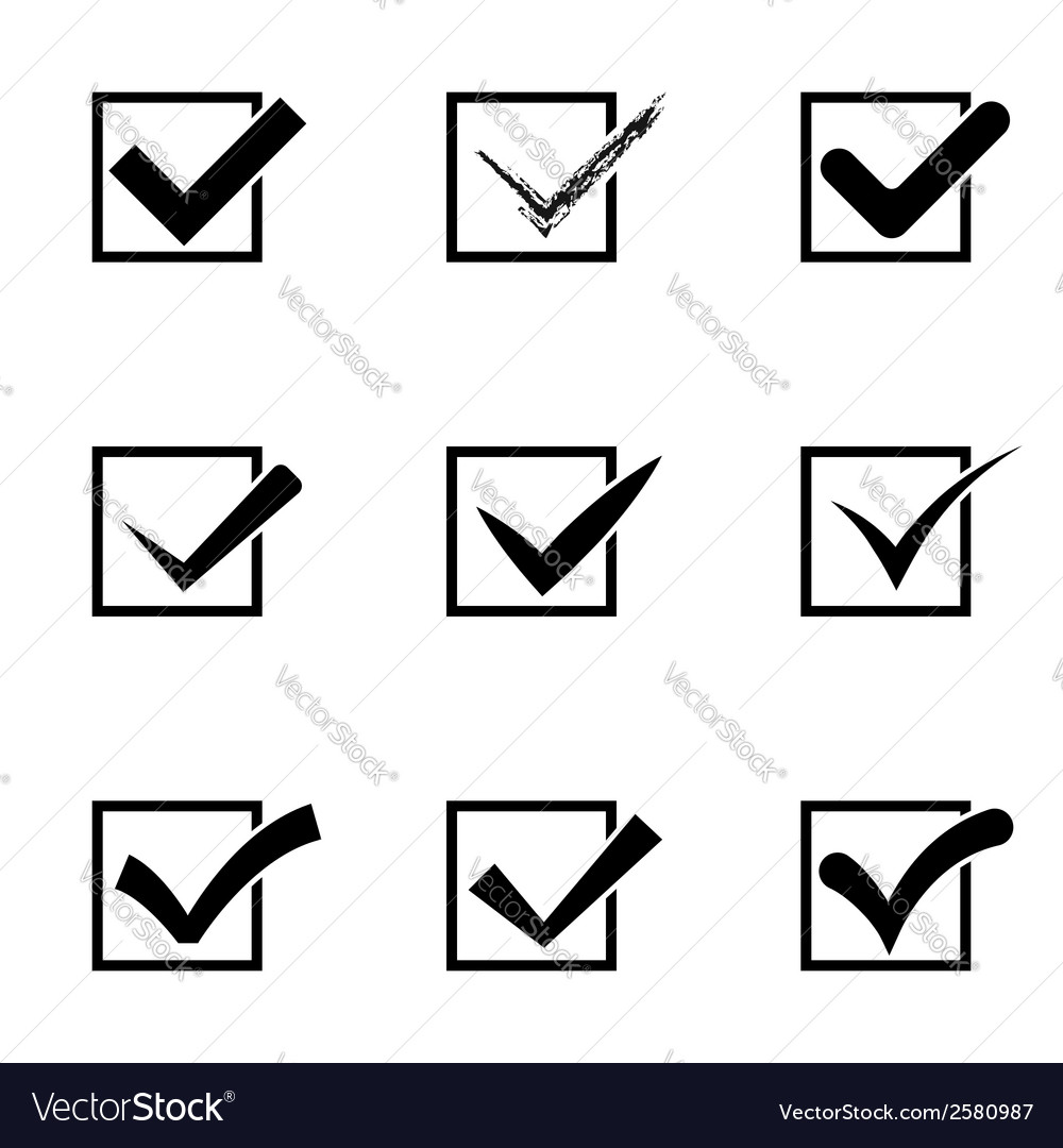 Set nine different black and white check marks Vector Image