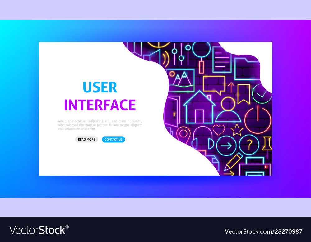Web user interface neon landing page Royalty Free Vector