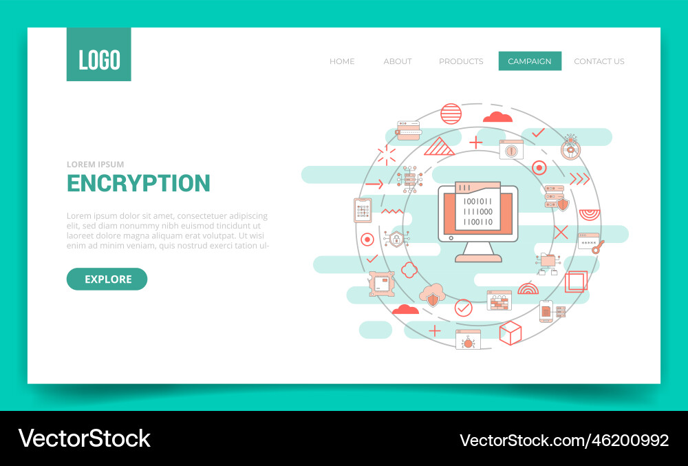 Encryption concept with circle icon for website Vector Image