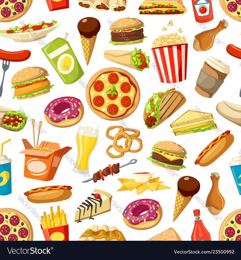 Seamless pattern fast food meals Royalty Free Vector Image